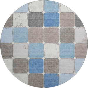 HomeRoots 8' X 10' Blue Ivory Taupe Geometric Area Rug - Washable, Stain Resistant & UV Protected for Homes 709112