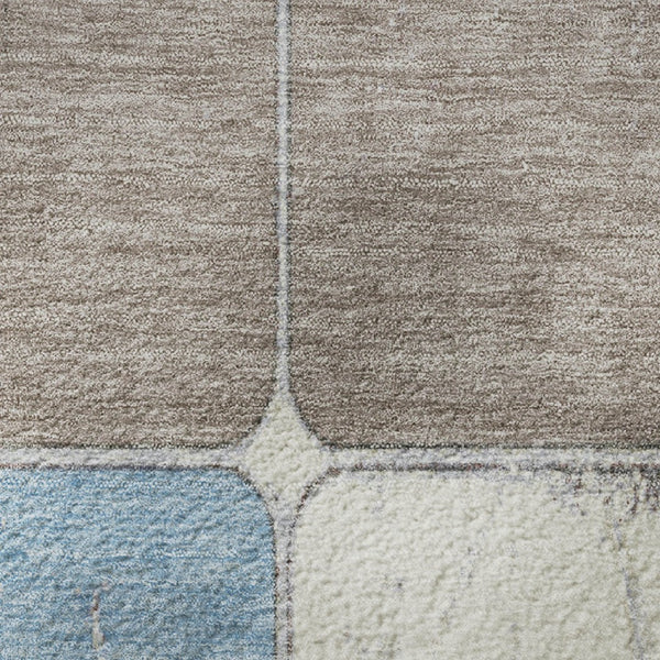 HomeRoots 8' X 10' Blue Ivory Taupe Geometric Area Rug - Washable, Stain Resistant & UV Protected for Homes 709112