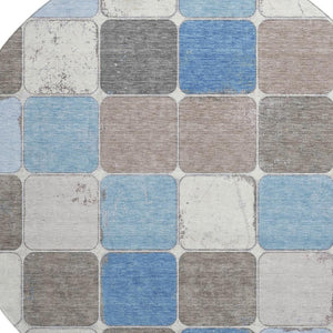 HomeRoots 8' X 10' Blue Ivory Taupe Geometric Area Rug - Washable, Stain Resistant & UV Protected for Homes 709112