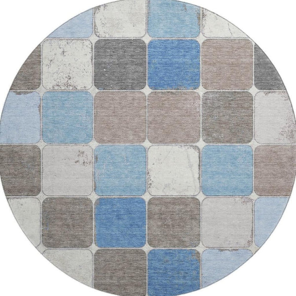 HomeRoots 8' X 10' Blue Ivory Taupe Geometric Area Rug - Washable, Stain Resistant & UV Protected for Homes 709112