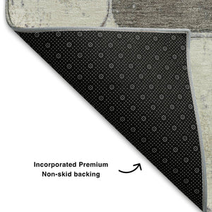 HomeRoots 9' X 12' Modern Geometric Area Rug in Blue, Ivory & Taupe - Stain Resistant with UV Protection! 709113
