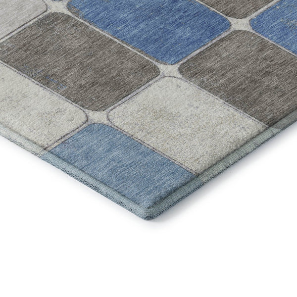 HomeRoots 9' X 12' Modern Geometric Area Rug in Blue, Ivory & Taupe - Stain Resistant with UV Protection! 709113