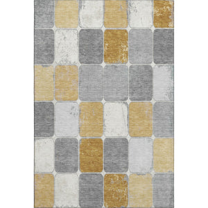 HomeRoots 5' X 8' Washable Gold Gray Ivory Geometric Area Rug - Durable, Stain-Resistant, UV Protected Design! 709116