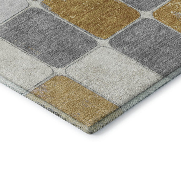 HomeRoots 5' X 8' Washable Gold Gray Ivory Geometric Area Rug - Durable, Stain-Resistant, UV Protected Design! 709116