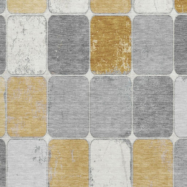 HomeRoots 5' X 8' Washable Gold Gray Ivory Geometric Area Rug - Durable, Stain-Resistant, UV Protected Design! 709116