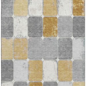 HomeRoots 5' X 8' Washable Gold Gray Ivory Geometric Area Rug - Durable, Stain-Resistant, UV Protected Design! 709116