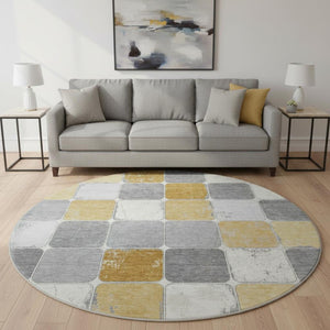 HomeRoots 8' X 10' Geometric Washable Area Rug in Gold, Gray & Ivory - UV Protected, Stain Resistant, Stylish Comfort 709118