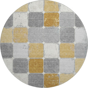 HomeRoots 8' X 10' Geometric Washable Area Rug in Gold, Gray & Ivory - UV Protected, Stain Resistant, Stylish Comfort 709118
