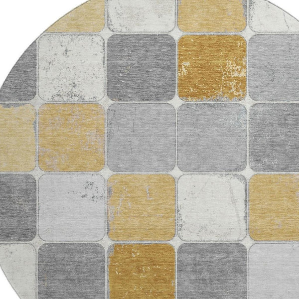 HomeRoots 8' X 10' Geometric Washable Area Rug in Gold, Gray & Ivory - UV Protected, Stain Resistant, Stylish Comfort 709118