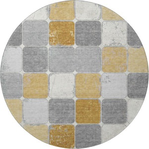 HomeRoots 8' X 10' Geometric Washable Area Rug in Gold, Gray & Ivory - UV Protected, Stain Resistant, Stylish Comfort 709118