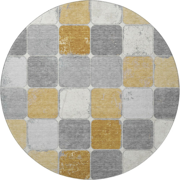 HomeRoots 8' X 10' Geometric Washable Area Rug in Gold, Gray & Ivory - UV Protected, Stain Resistant, Stylish Comfort 709118