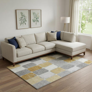 HomeRoots 10' Geometric Washable Area Rug in Gold, Gray & Ivory – Stain & UV Resistant for Busy Homes 709120