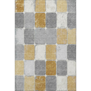 HomeRoots 10' Geometric Washable Area Rug in Gold, Gray & Ivory – Stain & UV Resistant for Busy Homes 709120