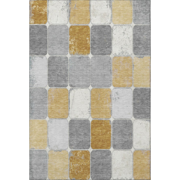 HomeRoots 10' Geometric Washable Area Rug in Gold, Gray & Ivory – Stain & UV Resistant for Busy Homes 709120