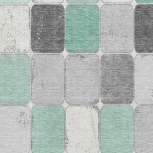 HomeRoots 5' X 8' Washable Mint Green Geometric Area Rug with UV Protection, Non-Slip Backing for Durability 709122