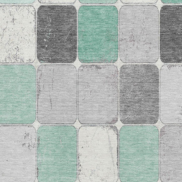 HomeRoots 5' X 8' Washable Mint Green Geometric Area Rug with UV Protection, Non-Slip Backing for Durability 709122