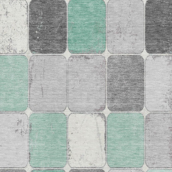 HomeRoots 8' Modern Mint Green, Ivory & Gray Washable Round Area Rug with UV Protection & Non-Slip Backing 709123