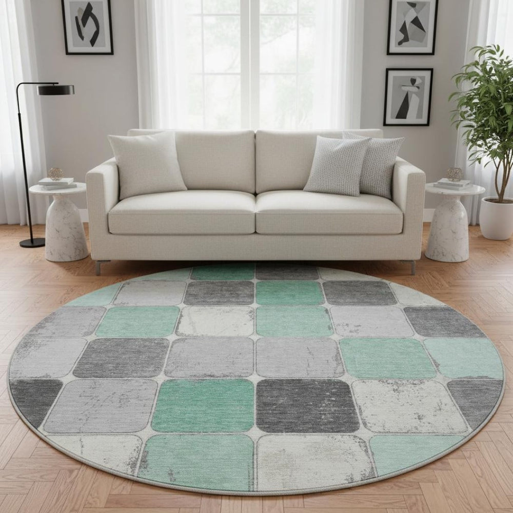 HomeRoots 8' X 10' Stylish Mint Green Geometric Area Rug - Washable, UV-Protected & Perfect for Homes! 709124