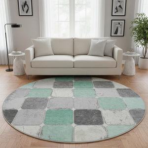 HomeRoots 8' X 10' Stylish Mint Green Geometric Area Rug - Washable, UV-Protected & Perfect for Homes! 709124