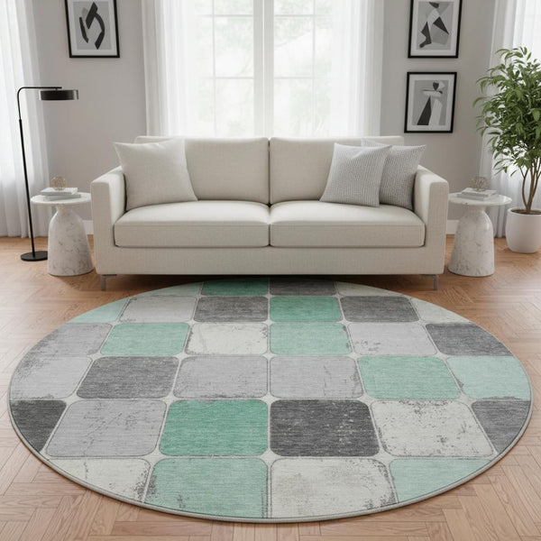 HomeRoots 8' X 10' Stylish Mint Green Geometric Area Rug - Washable, UV-Protected & Perfect for Homes! 709124