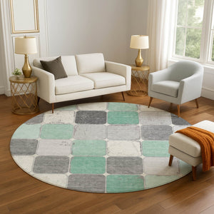 HomeRoots 8' X 10' Stylish Mint Green Geometric Area Rug - Washable, UV-Protected & Perfect for Homes! 709124
