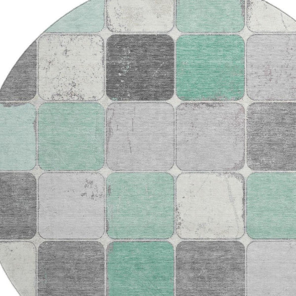 HomeRoots 8' X 10' Stylish Mint Green Geometric Area Rug - Washable, UV-Protected & Perfect for Homes! 709124