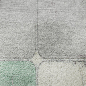 HomeRoots 9' X 12' Mint Green, Ivory & Gray Geometric Area Rug - Washable, UV Protected, & Stylish for Homes 709125