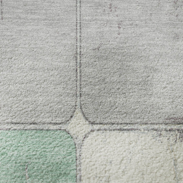 HomeRoots 9' X 12' Mint Green, Ivory & Gray Geometric Area Rug - Washable, UV Protected, & Stylish for Homes 709125