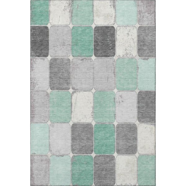 HomeRoots 9' X 12' Mint Green, Ivory & Gray Geometric Area Rug - Washable, UV Protected, & Stylish for Homes 709125