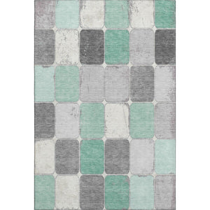 HomeRoots 10' Washable Mint Green, Ivory & Gray Geometric Area Rug - Durable, UV-Protected, Non-Slip Design! 709126