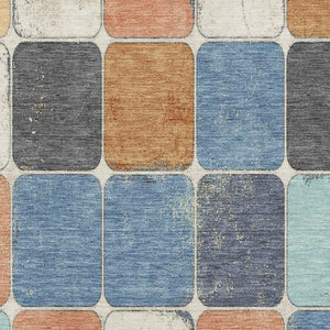 HomeRoots 5' X 8' Rust Blue and Ivory Geometric Area Rug - Washable, UV Protected, Perfect for Busy Homes! 709128