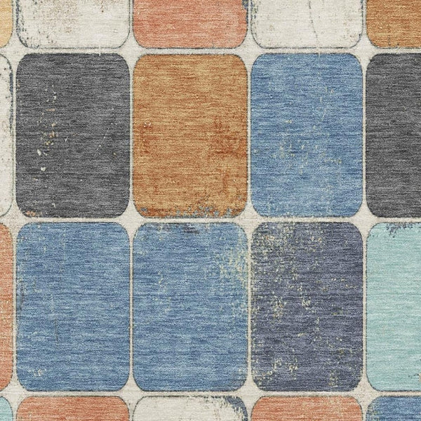 HomeRoots 5' X 8' Rust Blue and Ivory Geometric Area Rug - Washable, UV Protected, Perfect for Busy Homes! 709128