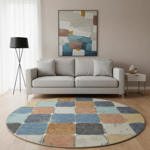 HomeRoots 8' X 10' Washable Geometric Area Rug in Rust, Blue & Ivory – Durable, UV-Protected & Pet-Friendly! 709130