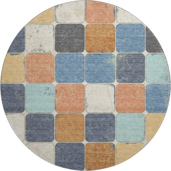 HomeRoots 8' X 10' Washable Geometric Area Rug in Rust, Blue & Ivory – Durable, UV-Protected & Pet-Friendly! 709130
