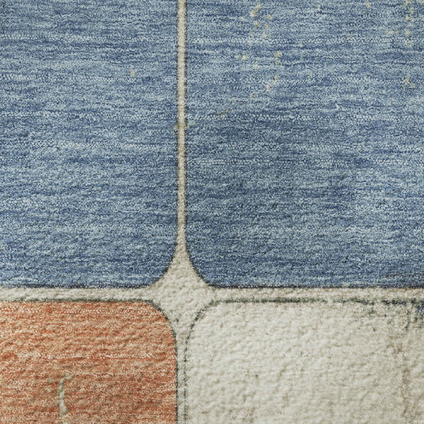 HomeRoots 8' X 10' Washable Geometric Area Rug in Rust, Blue & Ivory – Durable, UV-Protected & Pet-Friendly! 709130
