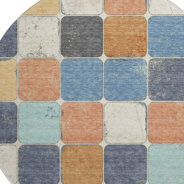 HomeRoots 8' X 10' Washable Geometric Area Rug in Rust, Blue & Ivory – Durable, UV-Protected & Pet-Friendly! 709130