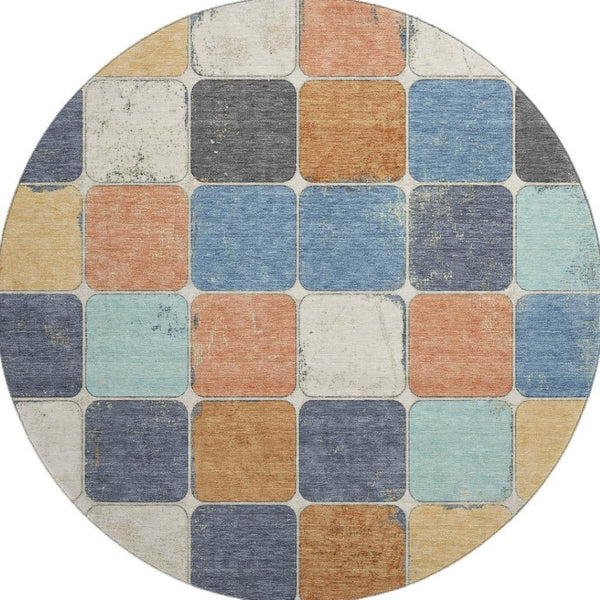 HomeRoots 8' X 10' Washable Geometric Area Rug in Rust, Blue & Ivory – Durable, UV-Protected & Pet-Friendly! 709130