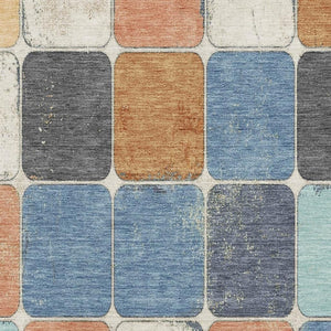 HomeRoots 9' X 12' Stylish Rust Blue and Ivory Geometric Area Rug – Washable, UV Protected, Stain Resistant! 709131