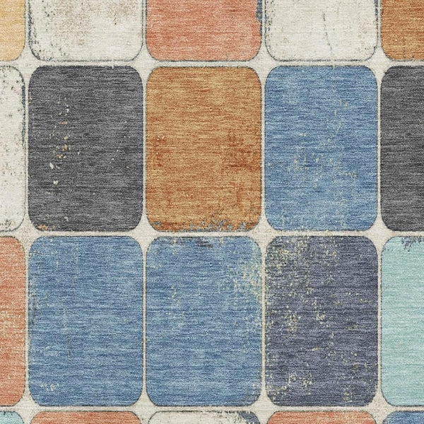 HomeRoots 9' X 12' Stylish Rust Blue and Ivory Geometric Area Rug – Washable, UV Protected, Stain Resistant! 709131