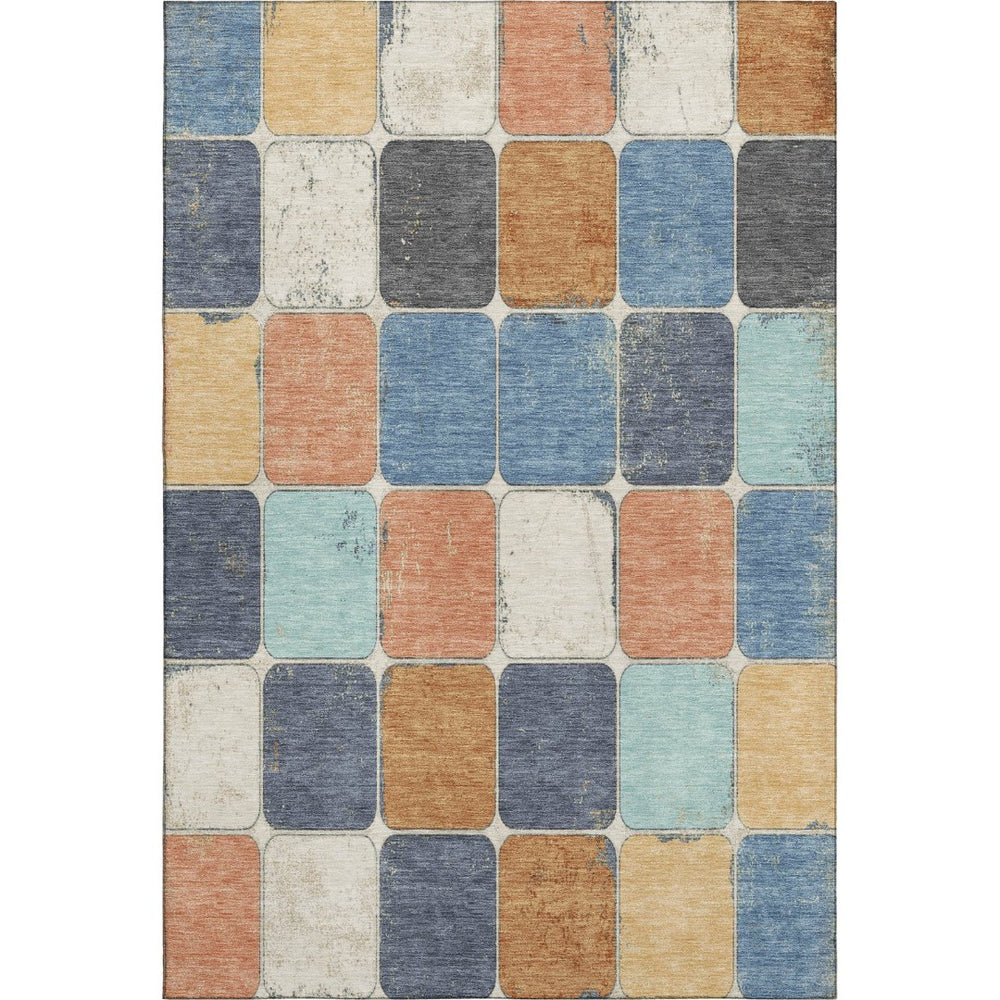 HomeRoots 10' X 14' Modern Rust Blue Ivory Geometric Area Rug – Washable, UV Protected & Stain Resistant Design 709132