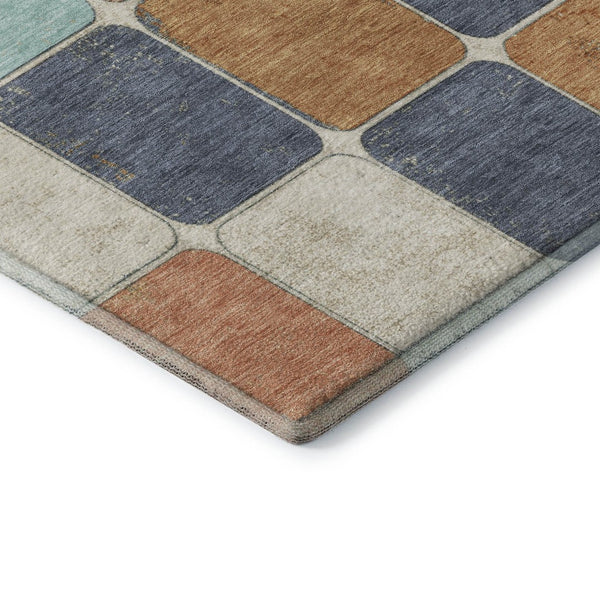 HomeRoots 10' X 14' Modern Rust Blue Ivory Geometric Area Rug – Washable, UV Protected & Stain Resistant Design 709132