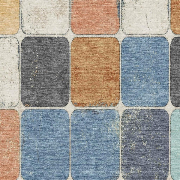 HomeRoots 10' X 14' Modern Rust Blue Ivory Geometric Area Rug – Washable, UV Protected & Stain Resistant Design 709132