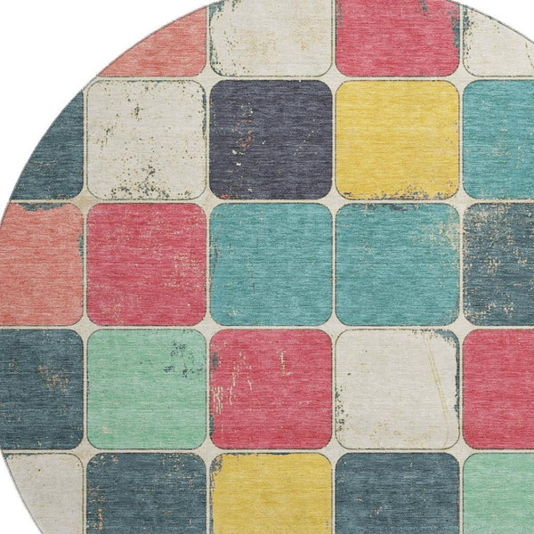 HomeRoots 8' X 10' Vibrant Teal Blush Yellow Geometric Area Rug - Washable, UV Protected & Family-Friendly! 709136