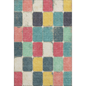 HomeRoots 9' X 12' Stylish Teal Blush Yellow Geometric Area Rug - Washable, UV Protected & Stain Resistant! 709137