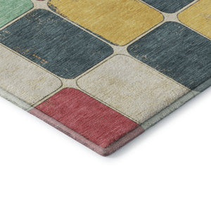 HomeRoots 9' X 12' Stylish Teal Blush Yellow Geometric Area Rug - Washable, UV Protected & Stain Resistant! 709137
