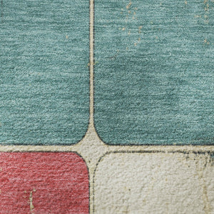 HomeRoots 10' X 14' Teal Blush & Yellow Geometric Area Rug - Washable, UV-Protected, Stylish for Family Rooms 709138