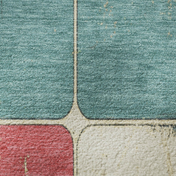HomeRoots 10' X 14' Teal Blush & Yellow Geometric Area Rug - Washable, UV-Protected, Stylish for Family Rooms 709138