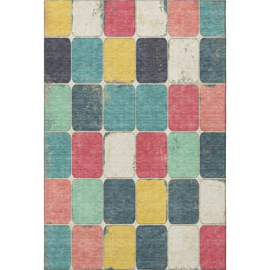 HomeRoots 10' X 14' Teal Blush & Yellow Geometric Area Rug - Washable, UV-Protected, Stylish for Family Rooms 709138