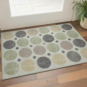 HomeRoots 5' X 8' Stylish Geometric Area Rug in Beige, Charcoal & Green - Washable, UV Protected & Non-Slip! 709140