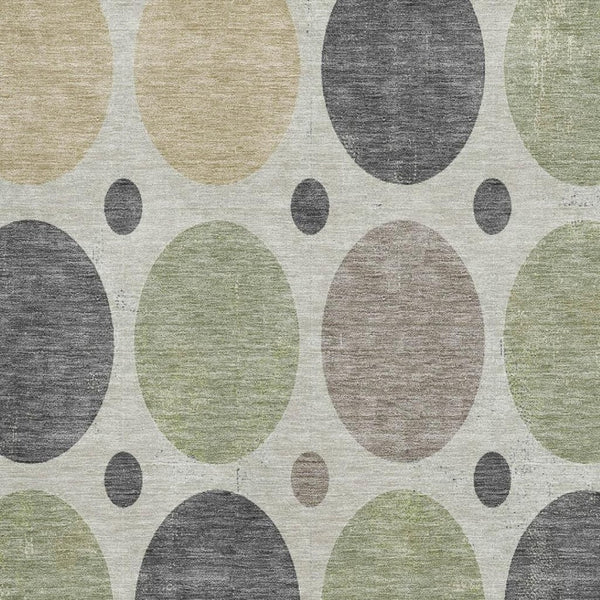 HomeRoots 5' X 8' Stylish Geometric Area Rug in Beige, Charcoal & Green - Washable, UV Protected & Non-Slip! 709140